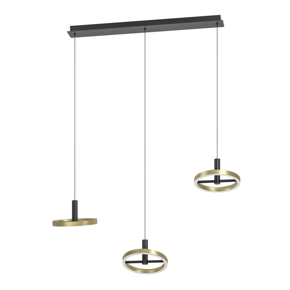 Pendant lamp Brest 3-light straight black with gold