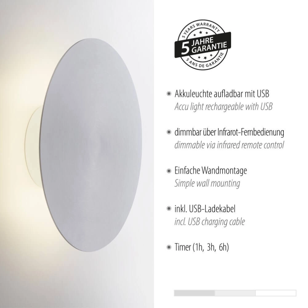 Design wall lamp Akku Puntua Ø 25cm aluminum Paul Neuhaus 4012248372531