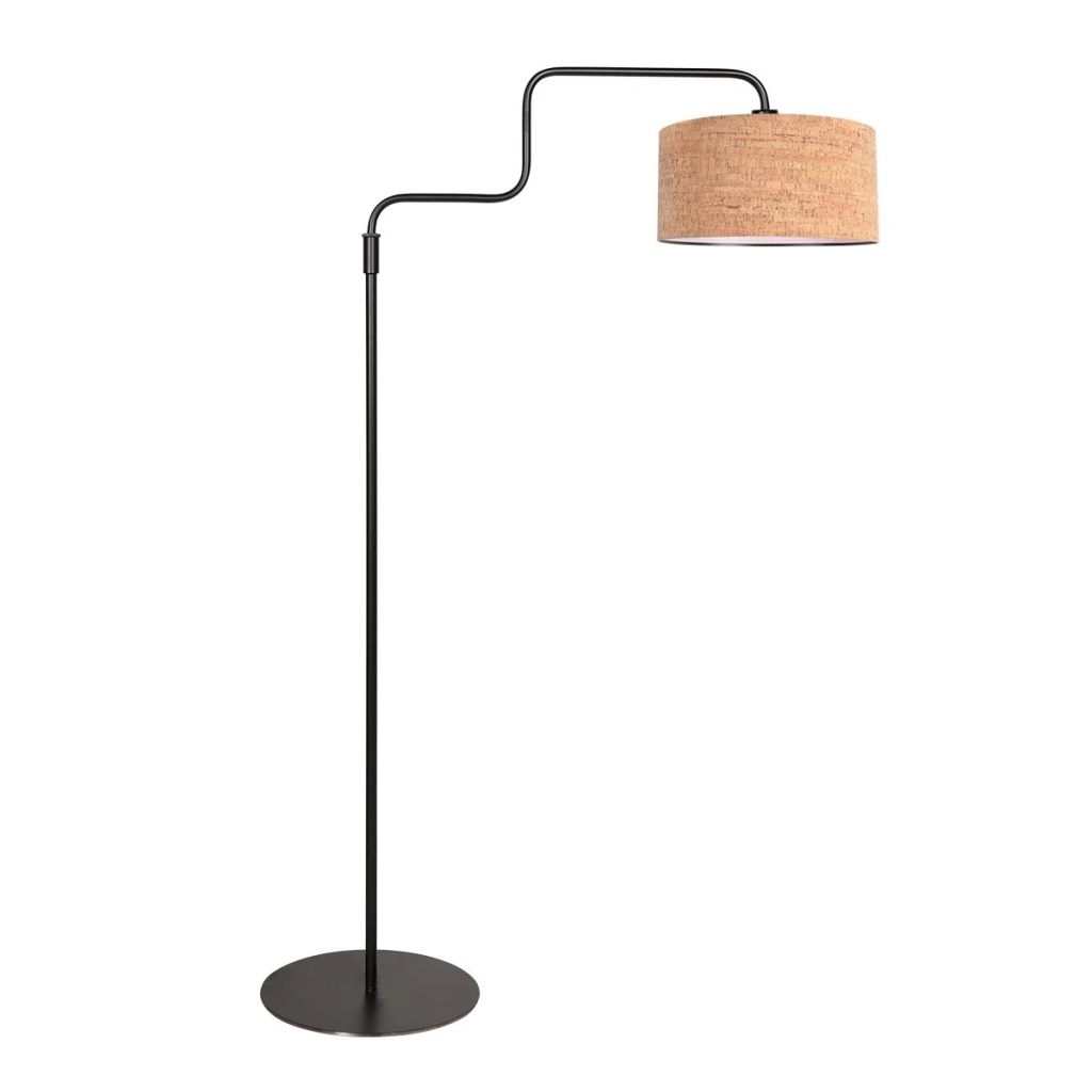 Black floor lamp Bloeba with cork cap Ø40cm