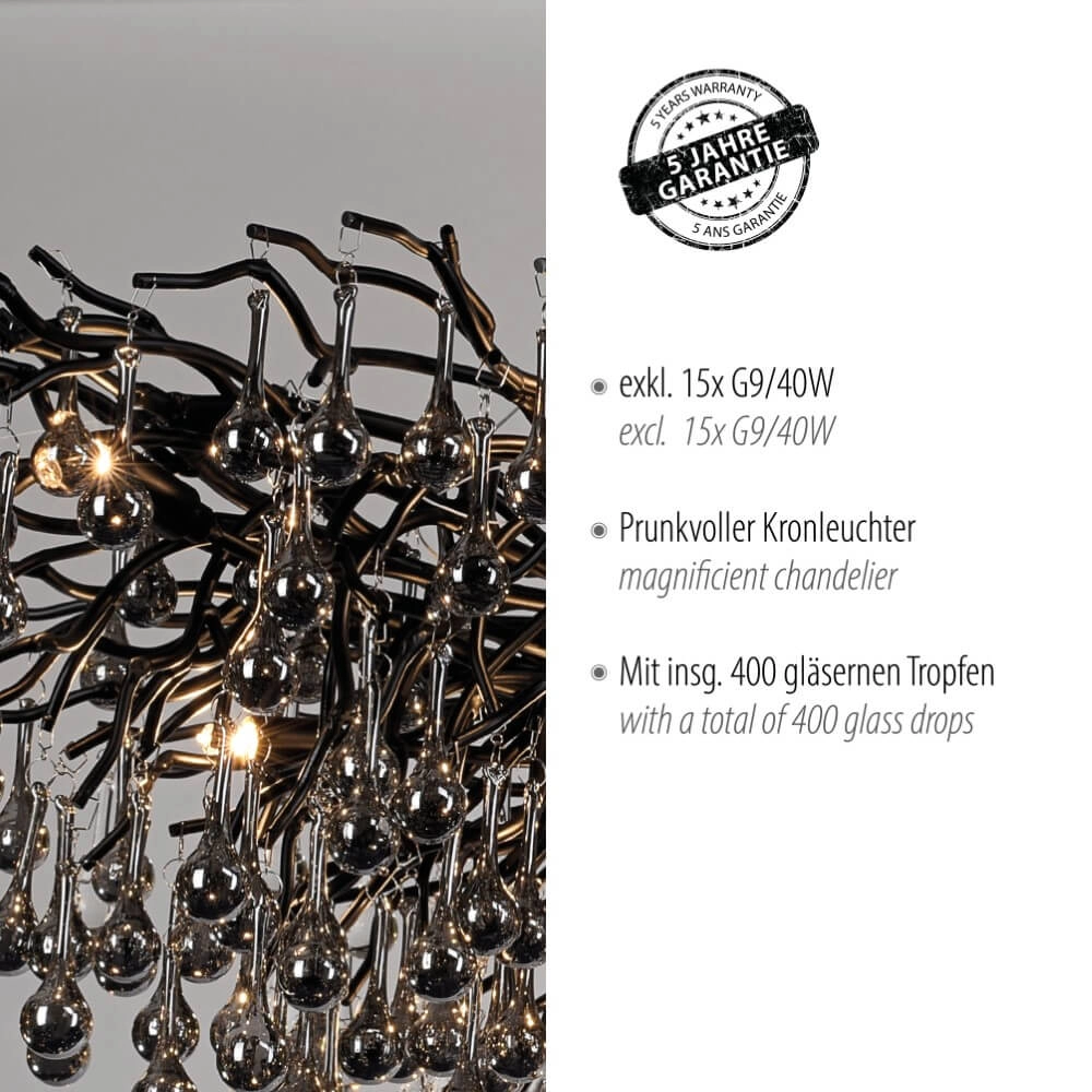 Large chandelier Icicle black Paul Neuhaus 4012248377543