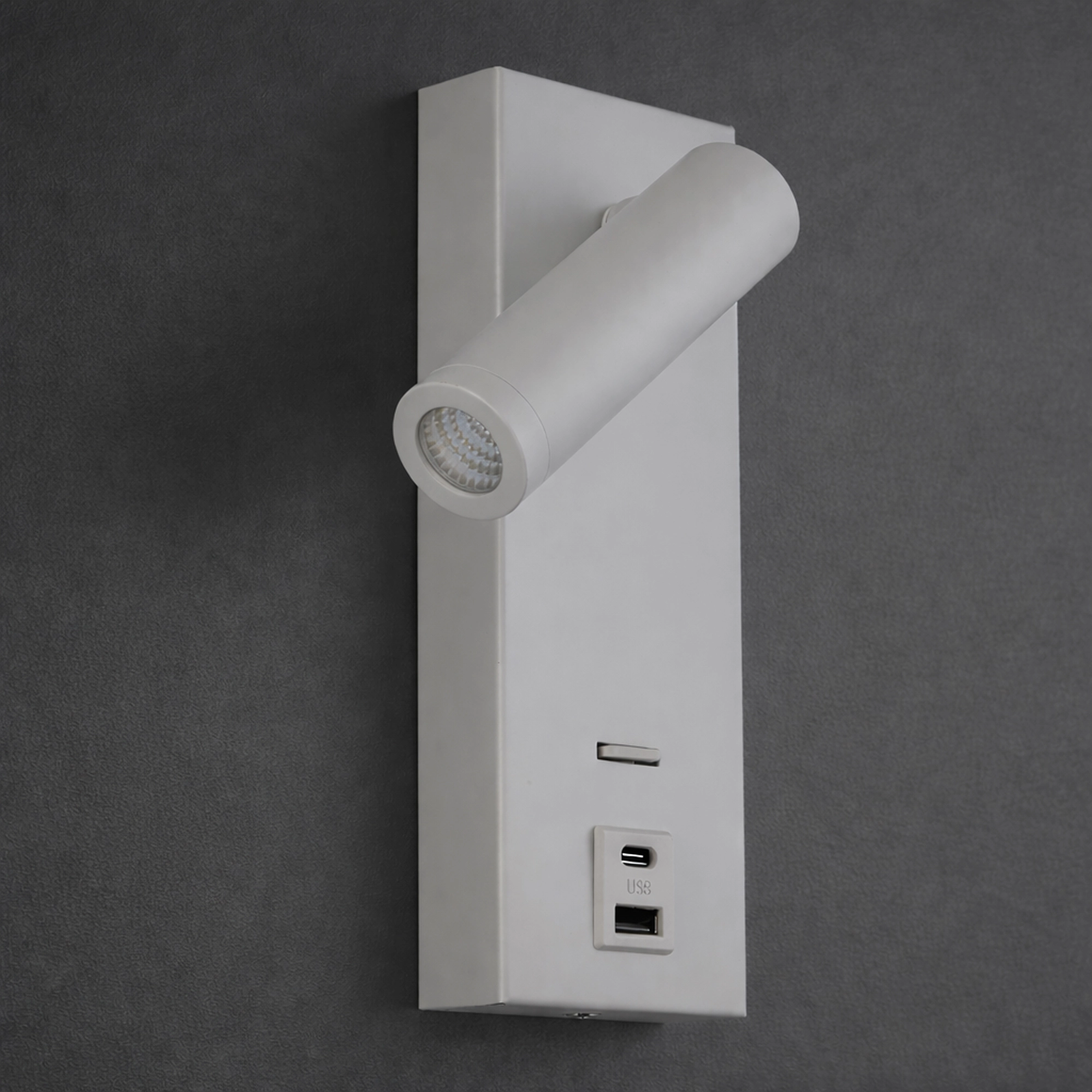 White bedside lamp Marlow with USB Lyora 5053423275864