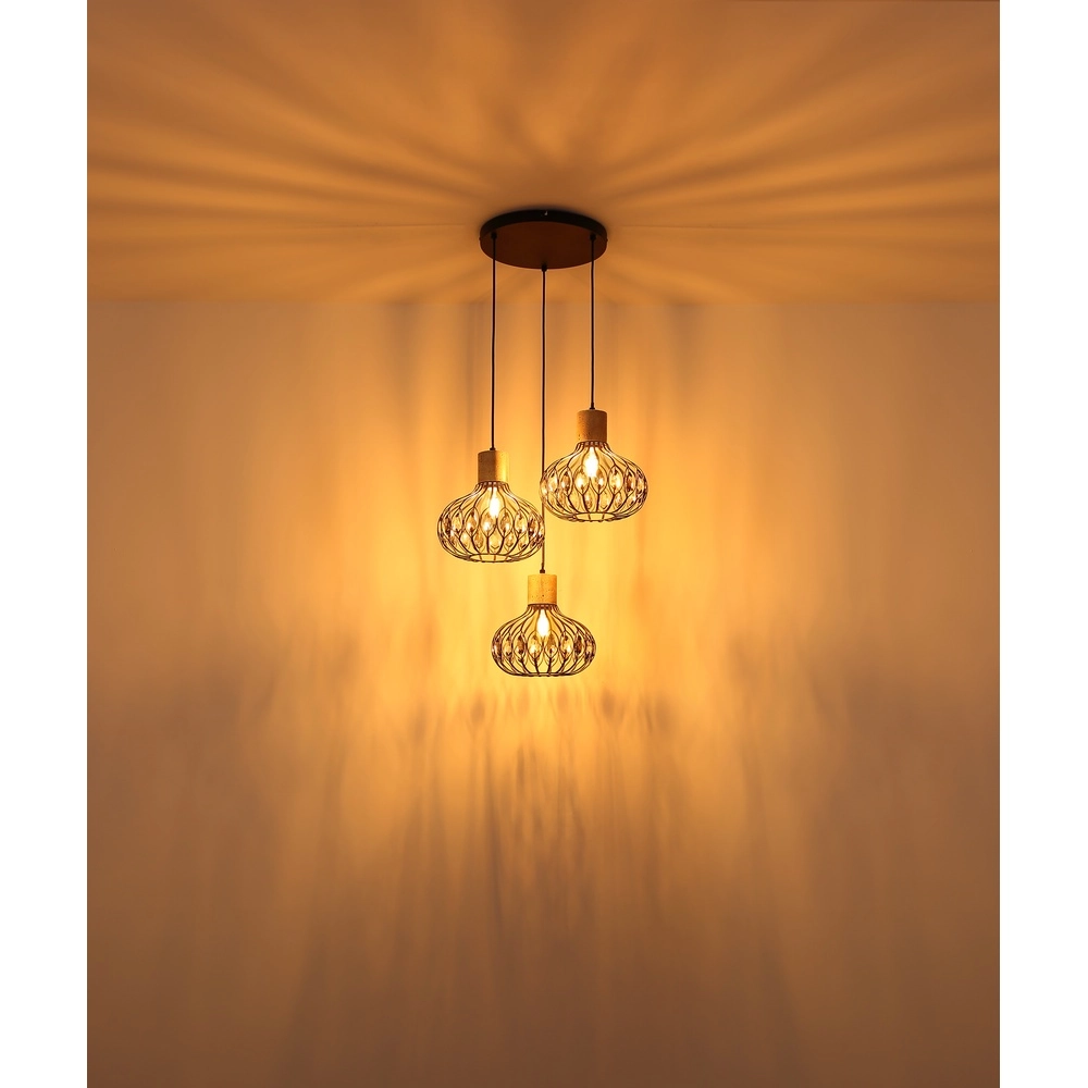 3-light pendant lamp Dorthy Country Black Globo 9007371569069