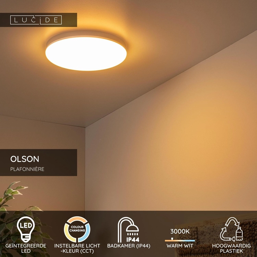 ceiling light Olson Ø 29cm white - IP44 Lucide 5411212792235