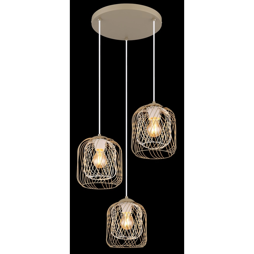 3-light pendant lamp Dichti round sand brown Globo 9007371528356