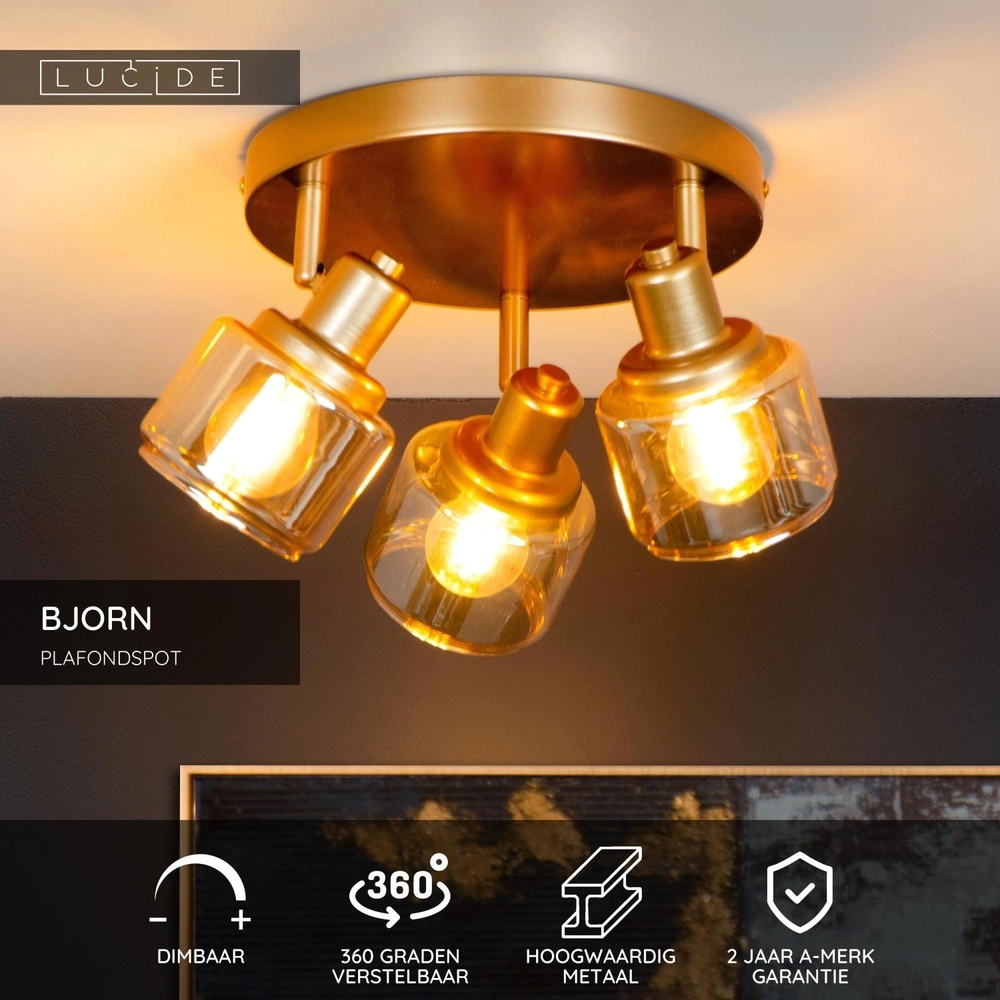 Ceiling lamp Bjorn 3-light gold Lucide 5411212771261