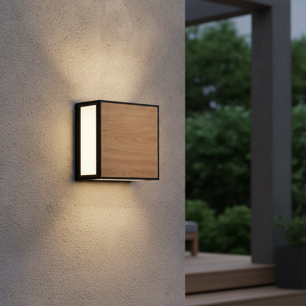 Square wall lamp Astral anthracite with wood