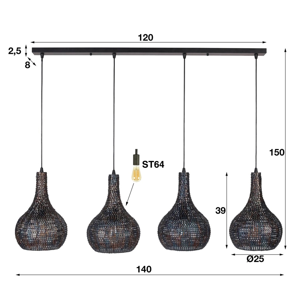 4L pendant light Armor 4x Ø 25cm Lyora 8716803512900