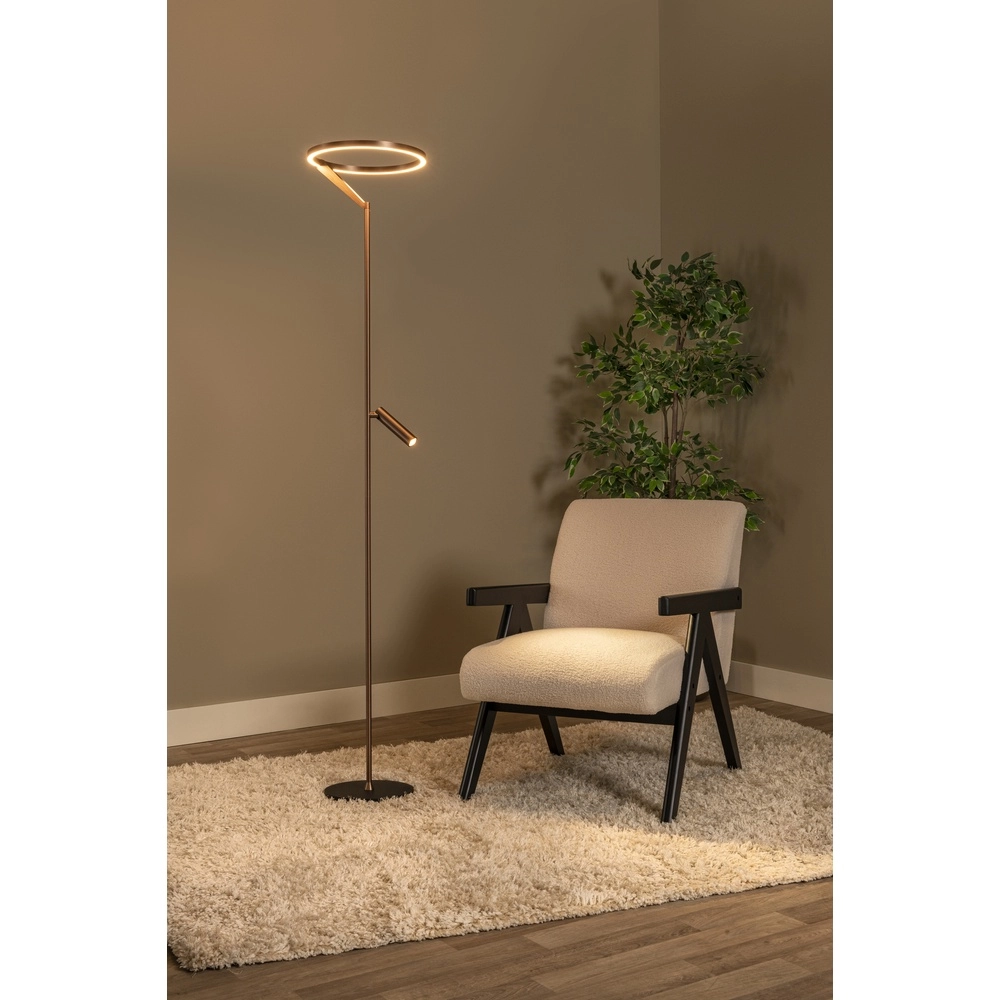 Sleek floor lamp with reading lamp Applause Brushed copper - LED Premium by Lucide 5411212221872