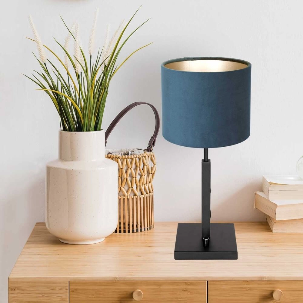 Velvet table lamp Stang blue with black Steinhauer 8712746147377