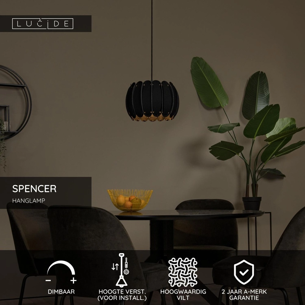 Pendant lamp Spencer Black Lucide 5411212343680