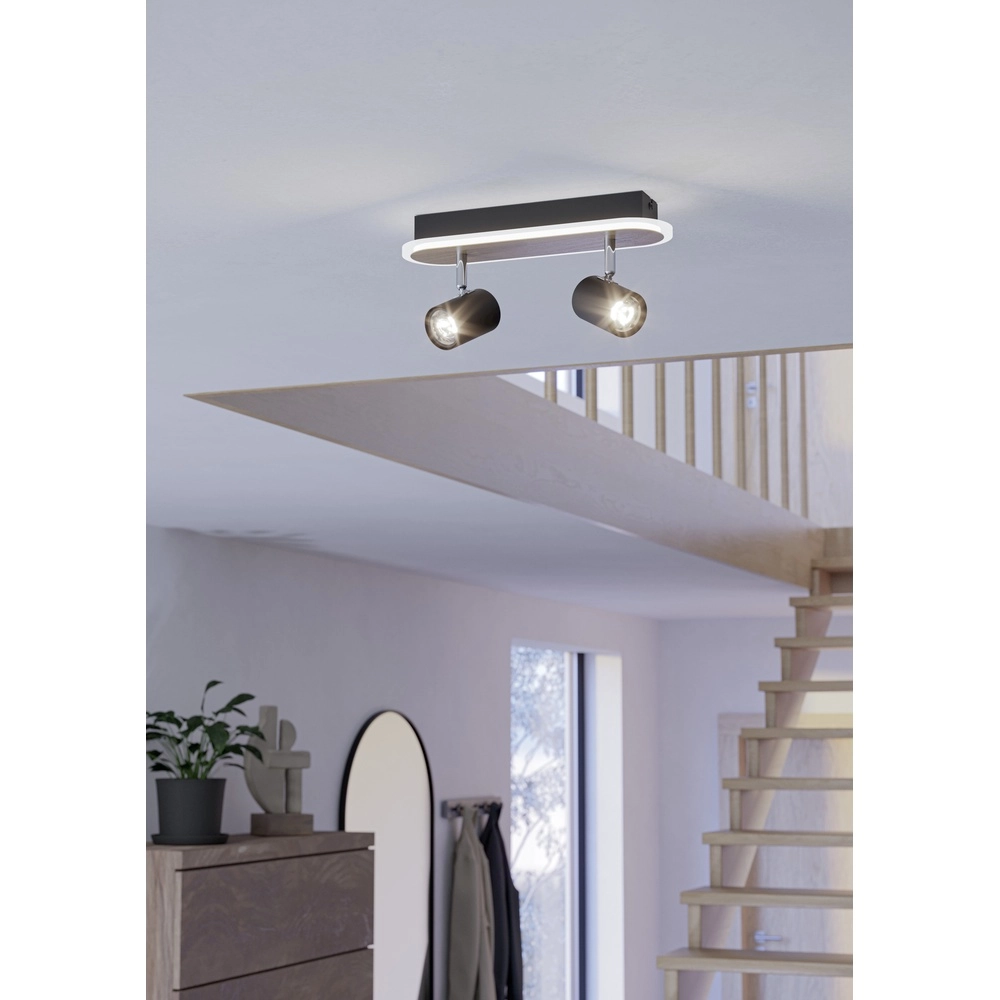Led ceiling spot Rimbocchi 2L - black - wood look Eglo 9008606316526