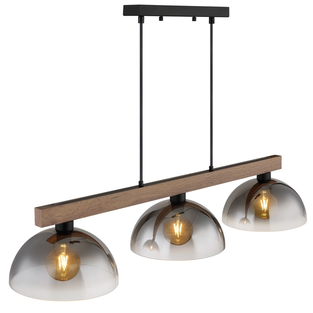 Country Pendant Lamp Romy 3-light black with wood Globo 9007371586356