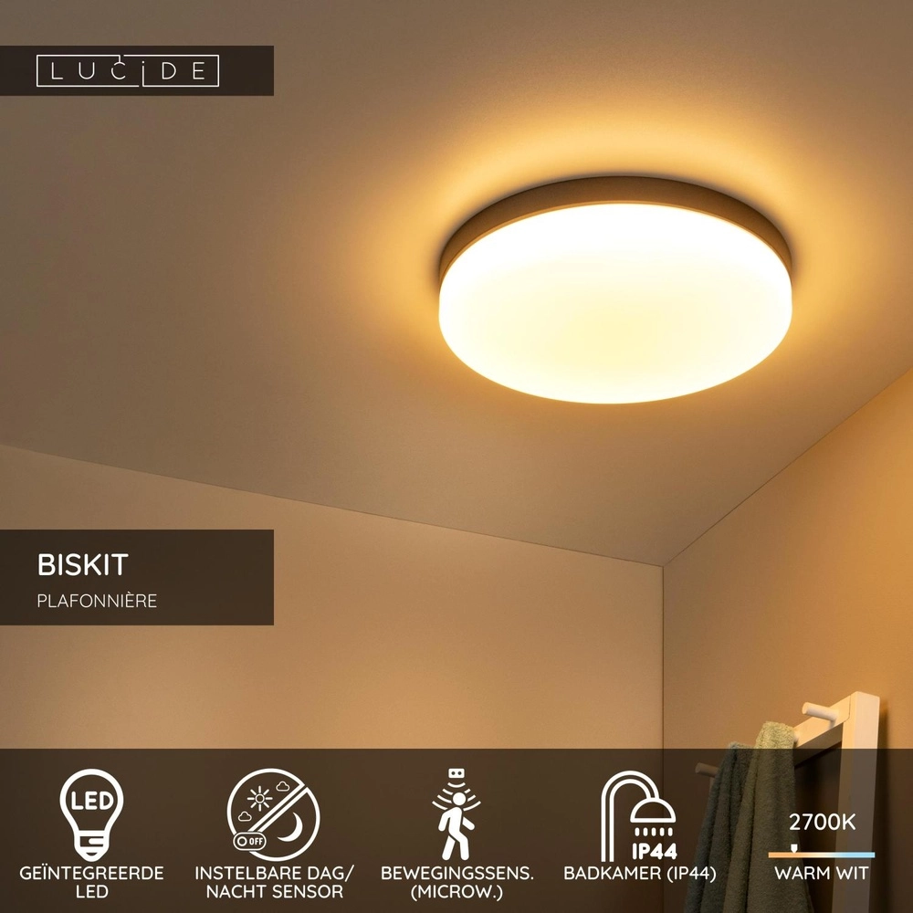 Ceiling light Biskit Ø 40cm - IP44 black Lucide 5411212792198