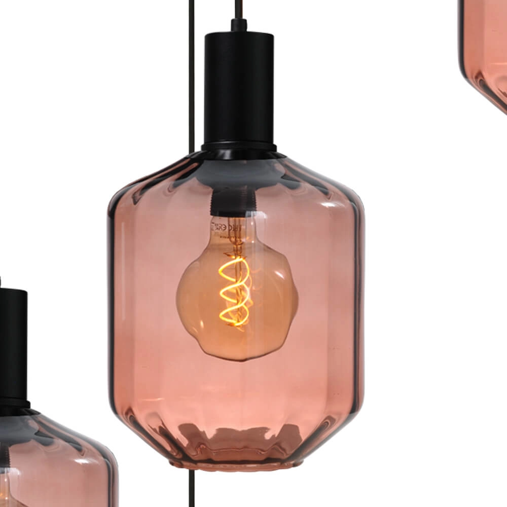 5-light loft hanging lamp - black - Porto with Jagger red glasses - Ø 24cm Masterlight 8718121271118