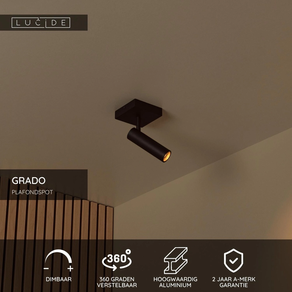 Sleek ceiling lamp Grado Black Lucide 5411212221667