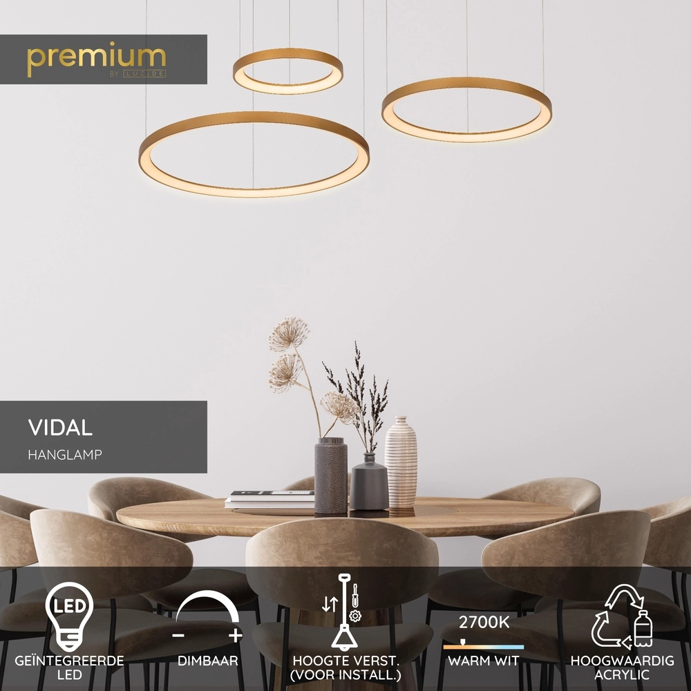 Golden pendant lamp Vidal Design Premium by Lucide 5411212460943