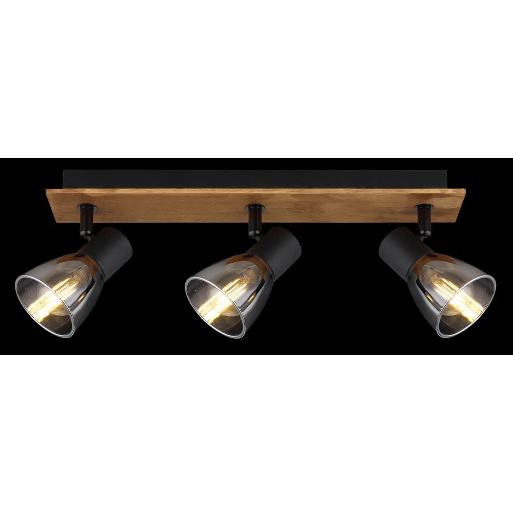 Ceiling lamp Claude 3-light black with wood Globo 9007371431212