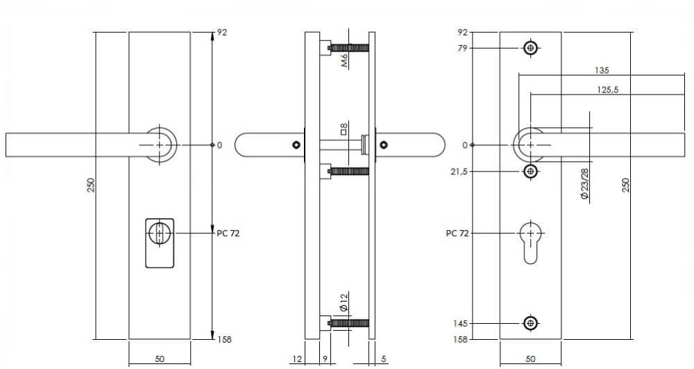 Backdoor hardware Aurano core pull protection PC 72mm straight stainless steel Intersteel 8714186428269