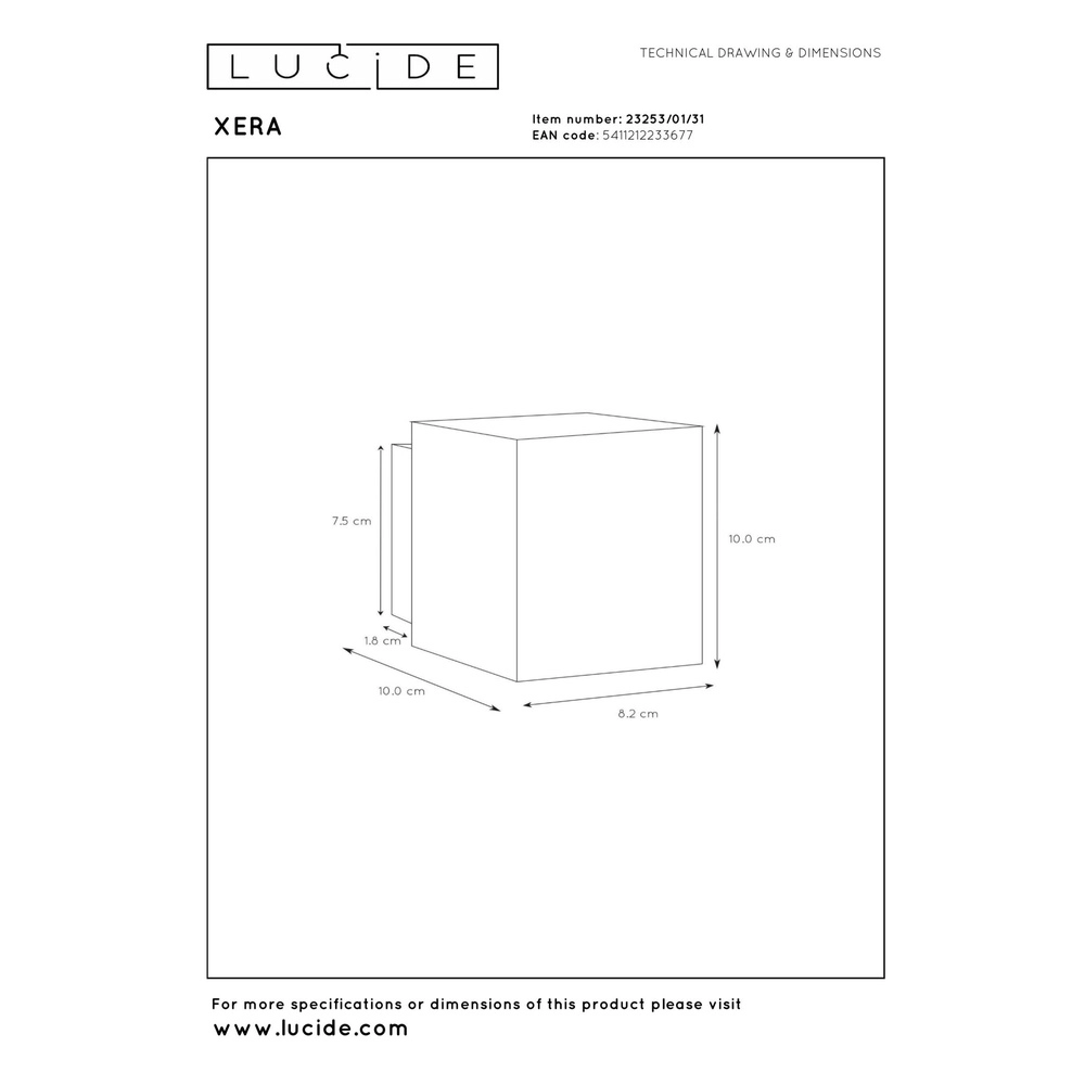 Wall lamp Xera 8cm white Lucide 5411212233677