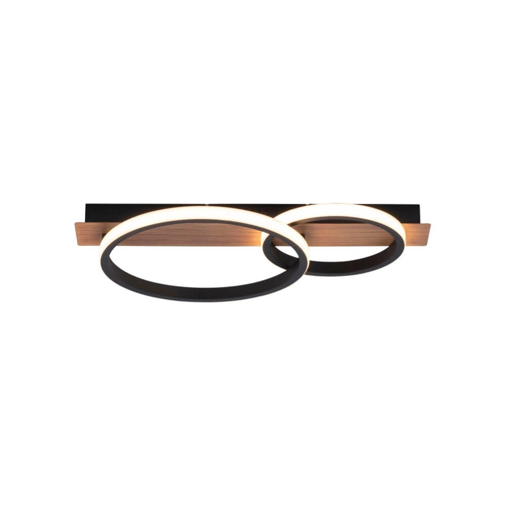 Ceiling lamp Trooper black with wood 53cm Just Light 4043689982188