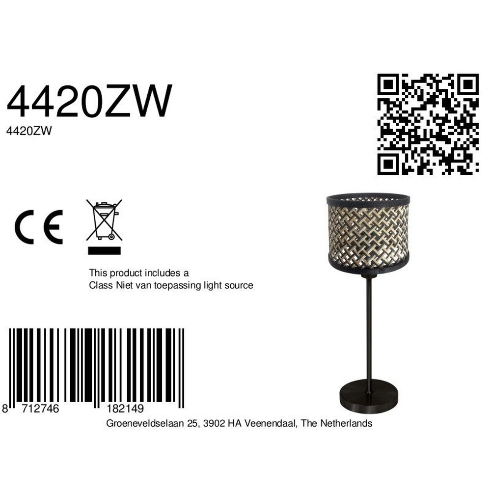 Black table lamp Noor with rattan and black hood Steinhauer 8712746182149