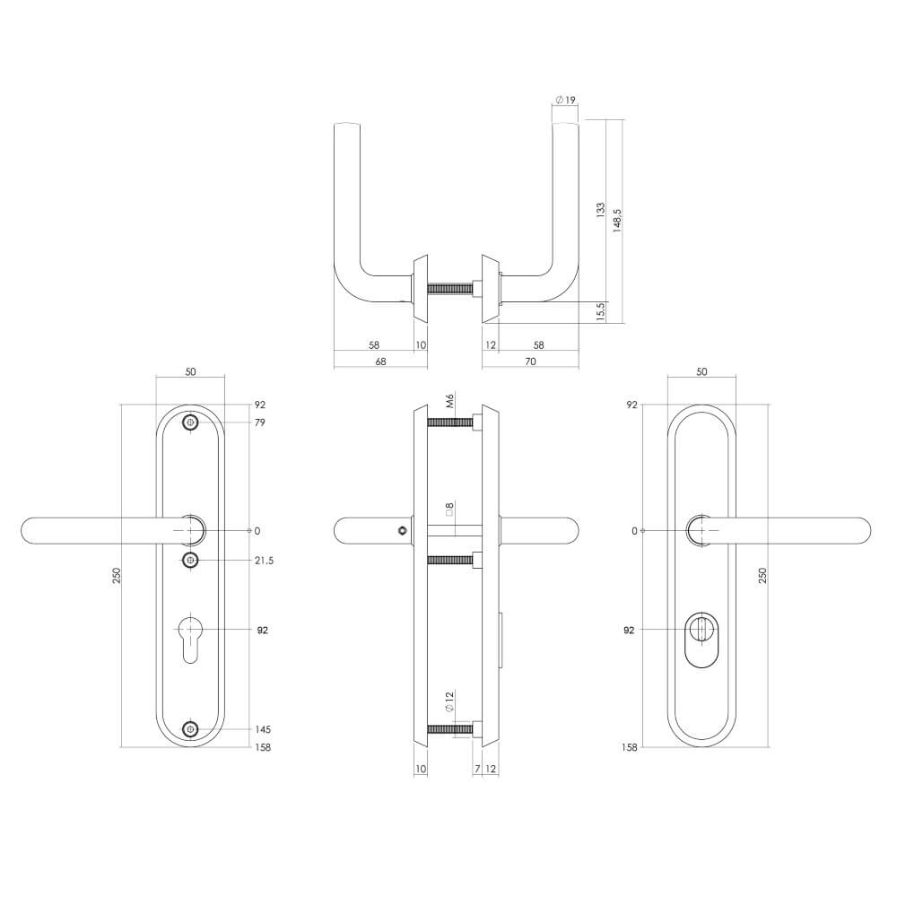 Rear door hardware oval Aurano PC 92mm stainless steel tumbled Intersteel 8714186697542