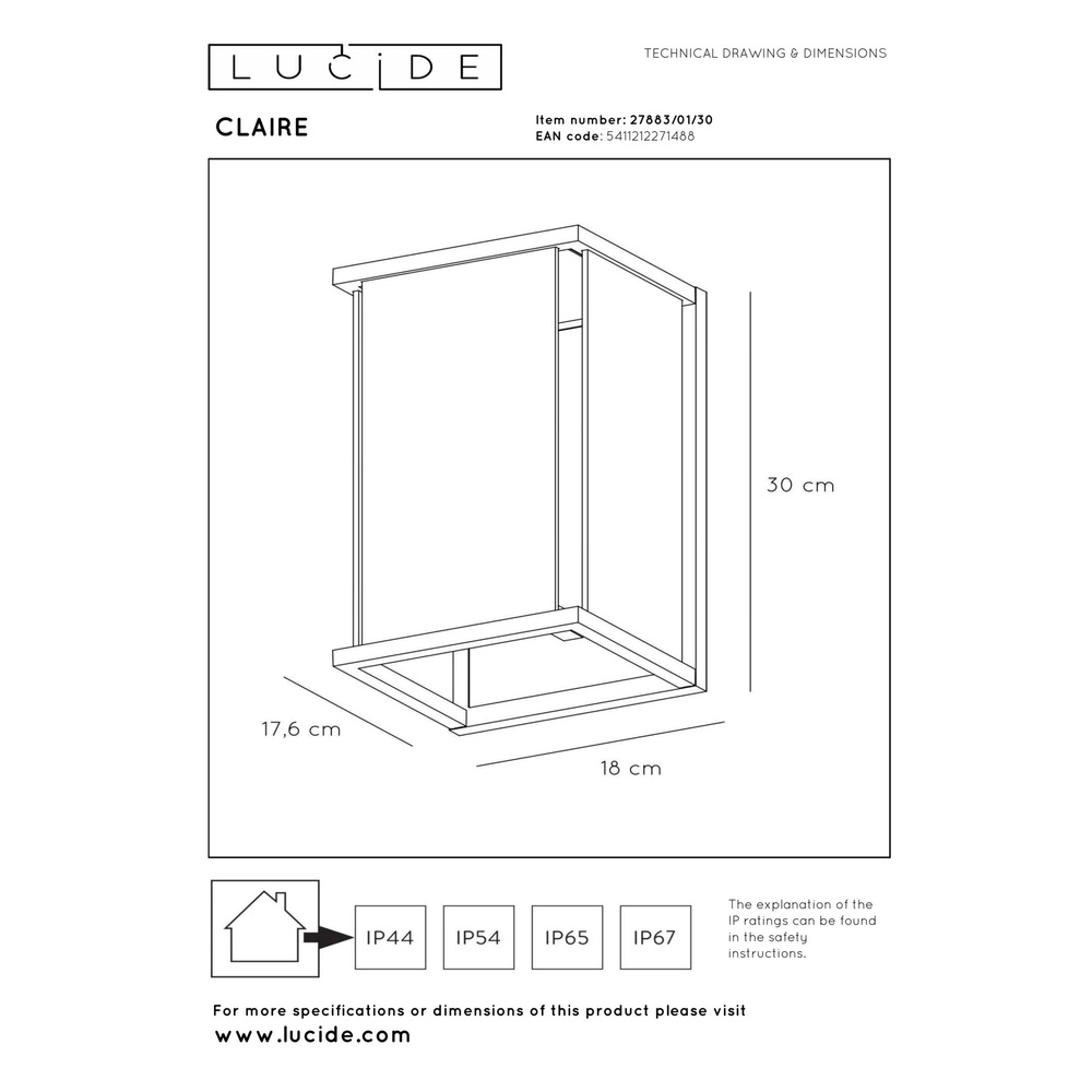 Sleek wall lamp Claire only anthracite Lucide 5411212271488