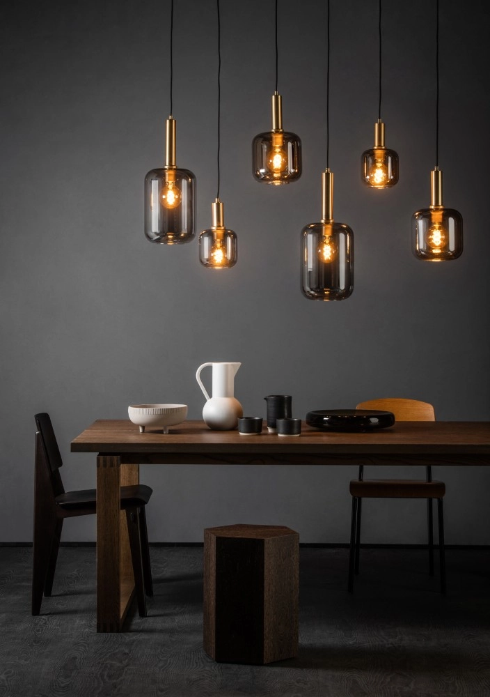 6-light pendant lamp Joanet Straight gold with smoke glass Lucide 5411212451446