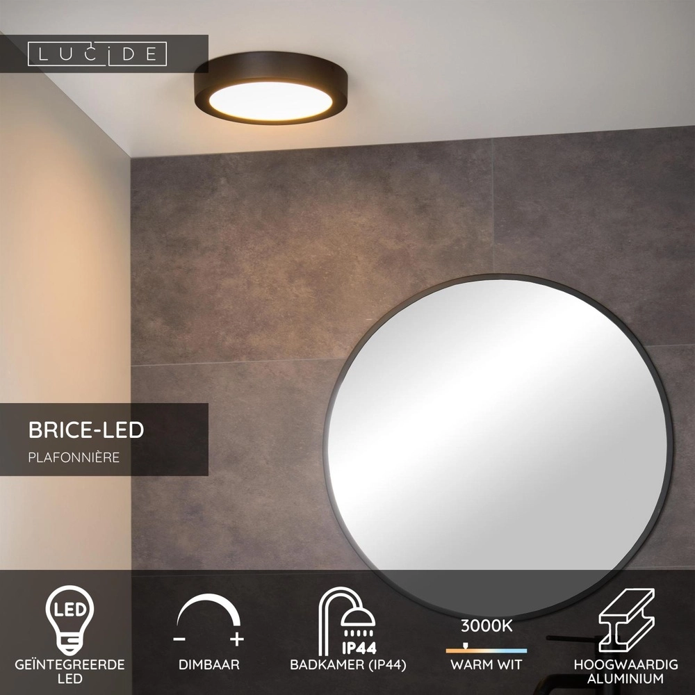 Ceiling light Brice-Led Ø 24cm - IP44 black Lucide 5411212281227