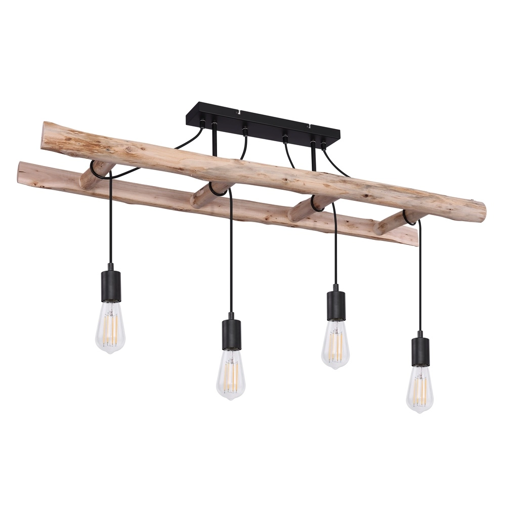 4-light pendant lamp Irmgard wood 80cm Globo 9007371390342