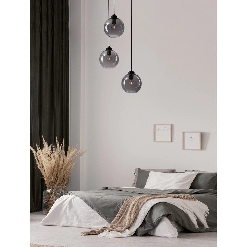 Pendant lamp Palmer 3-light round black with smoke glass