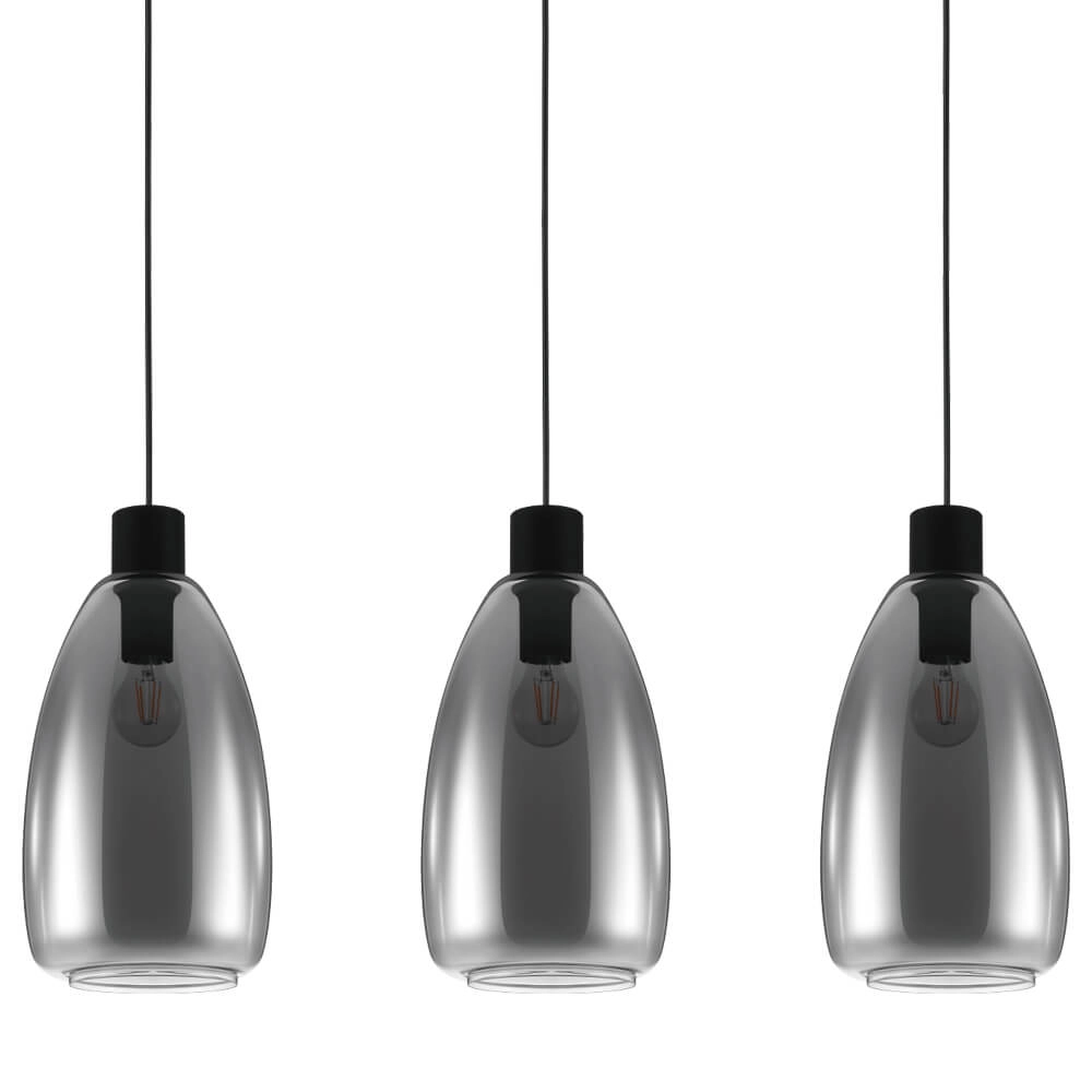 Glass hanging lamp Chelvey 3-light black with smoke glass Eglo 9002759321666