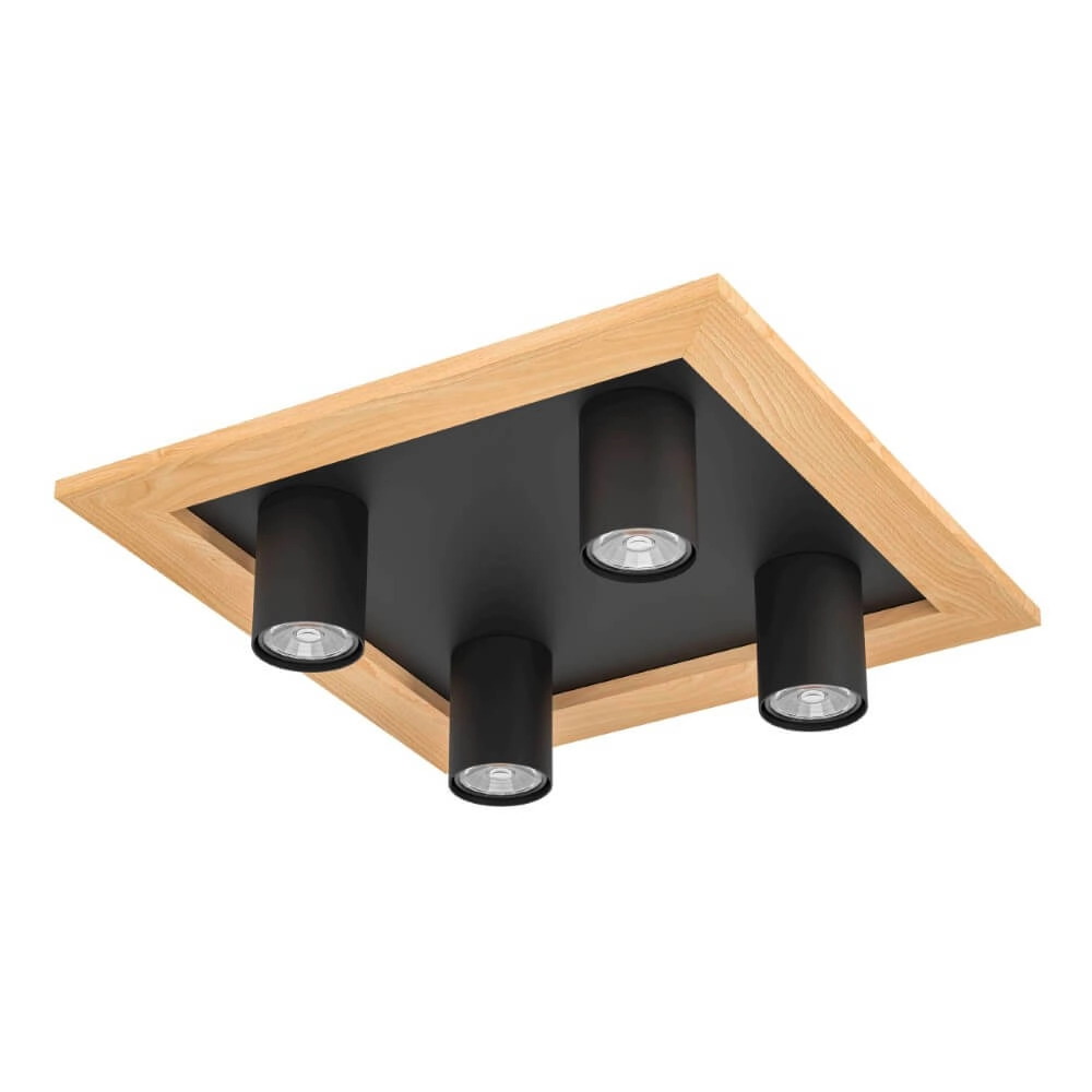 Surface-mounted spotlight Valcasotto 1 black with wood
