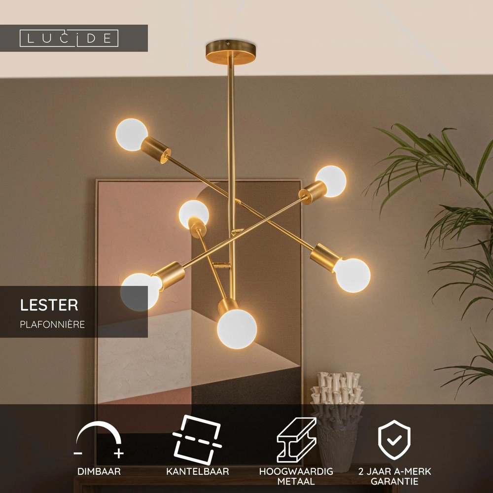 Ceiling lamp Lester 6-light gold Lucide 5411212211743