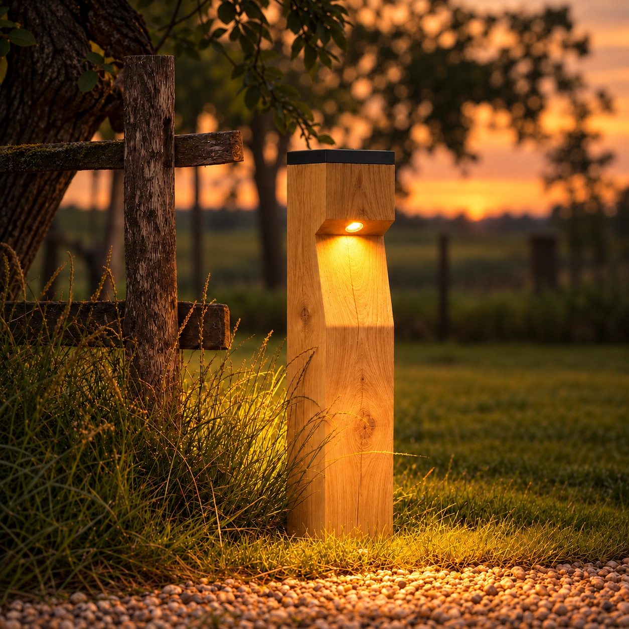 Wooden solar path lighting Eye Solar Oak - 17.5x17.5x90 - 2200K