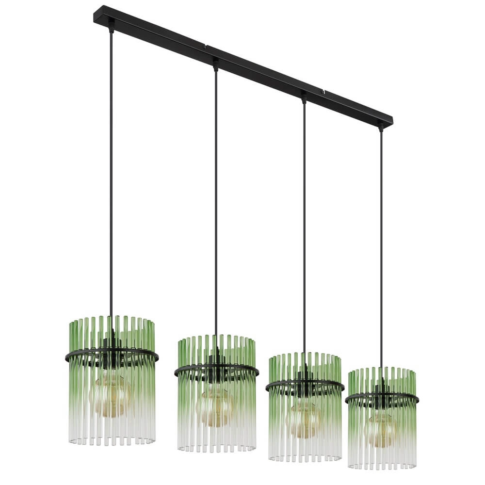 Black pendant lamp Gorley with green glass 4-lights Globo 9007371465989
