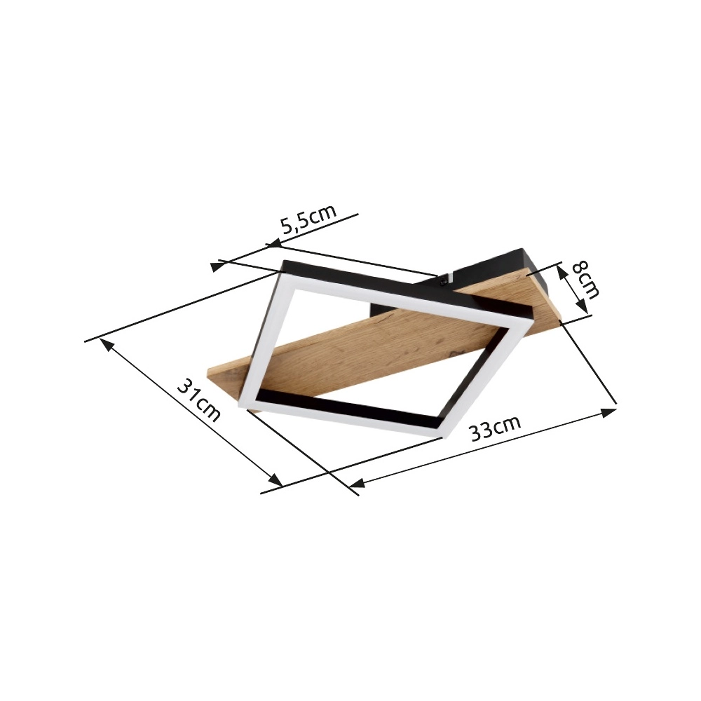 Ceiling lamp Beatrix 33cm square black with wood Globo 9007371454389