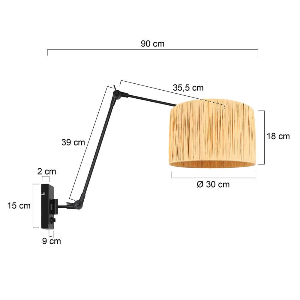 Wall lamp Prestige Chic black with straw shade Steinhauer 8712746172942