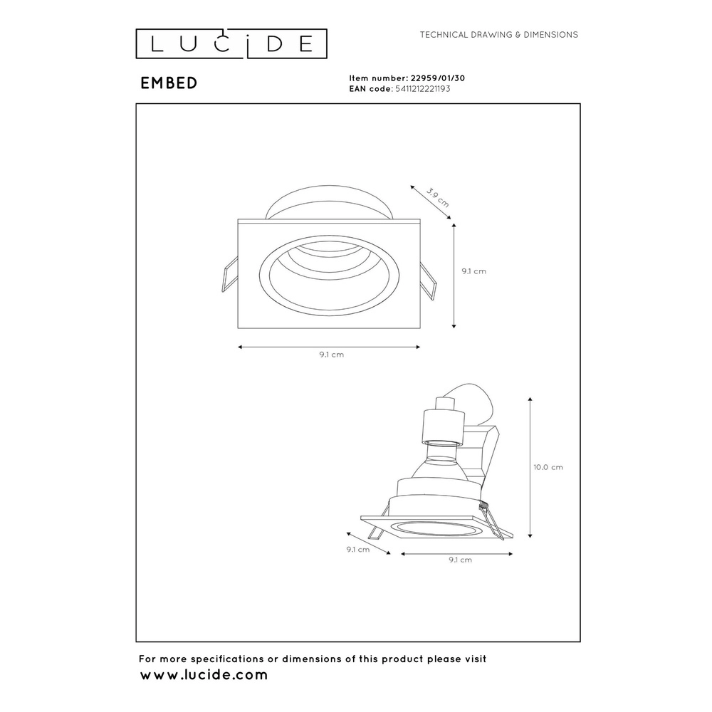 Square recessed spotlight Embed Black Lucide 5411212221193