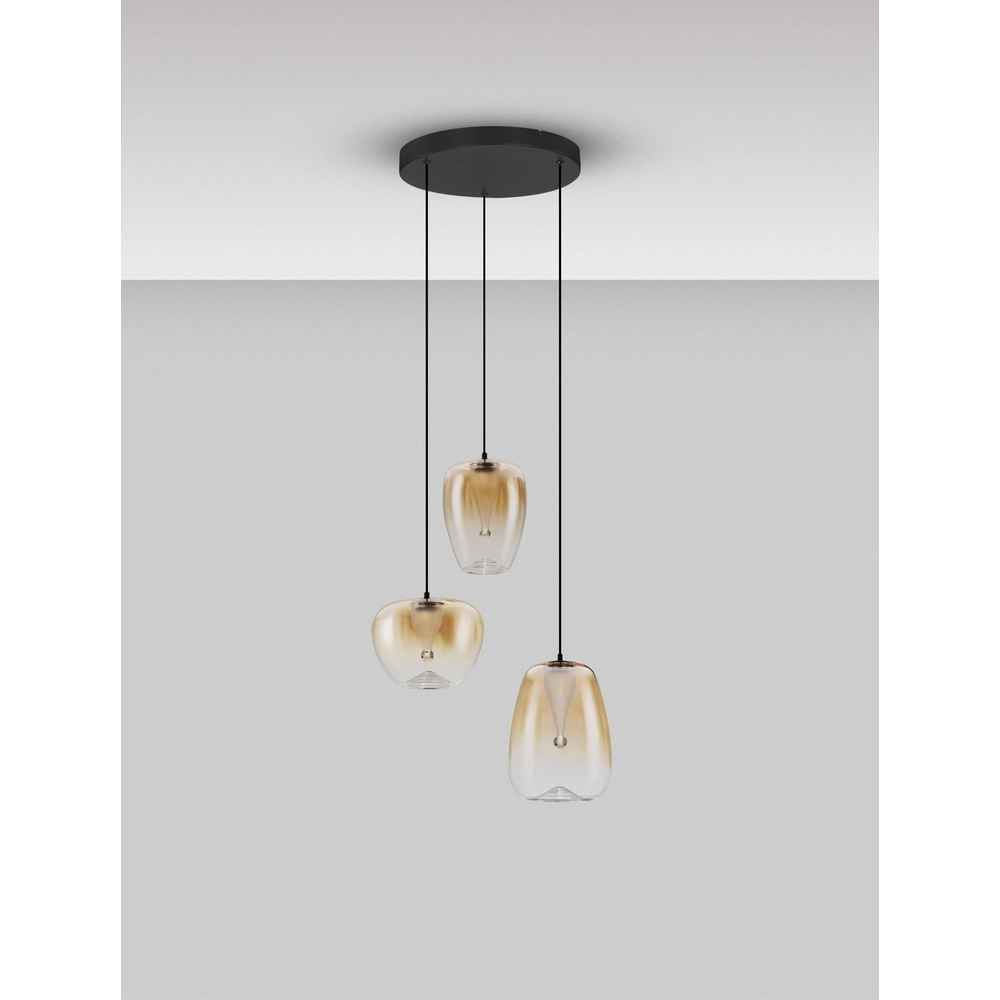 Design pendant lamp Oblo 3-light amber glass Lyora 5212017474131