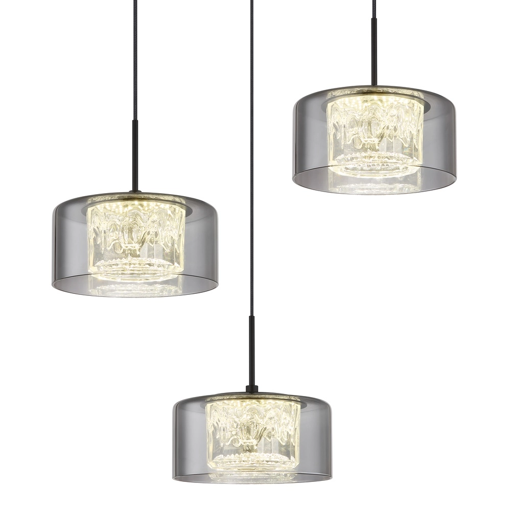 Design pendant lamp Fogsy 3-light black with smoke glass Globo 9007371447381