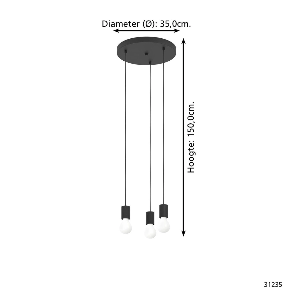 3-light pendant Nogalte Black Eglo 9002759312350