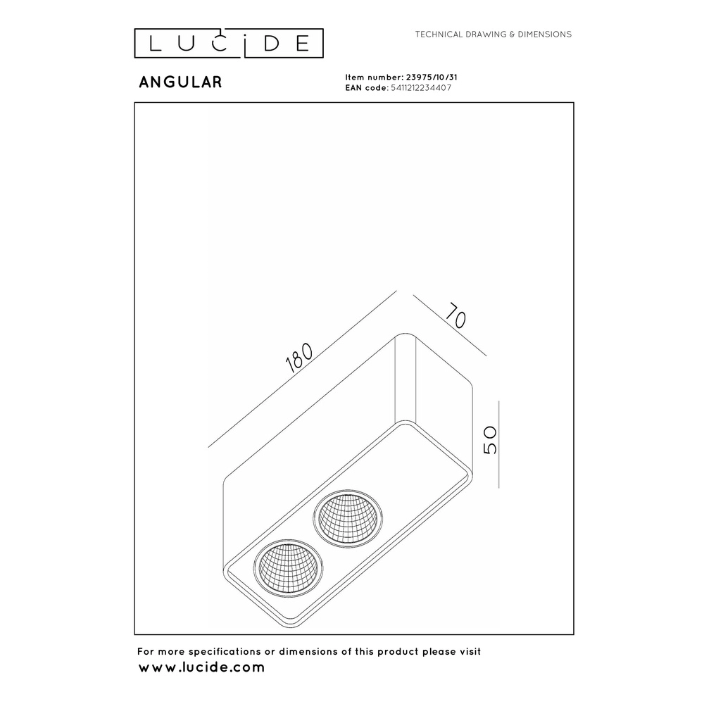 2-light ceiling lamp Angular white Premium by Lucide 5411212234407