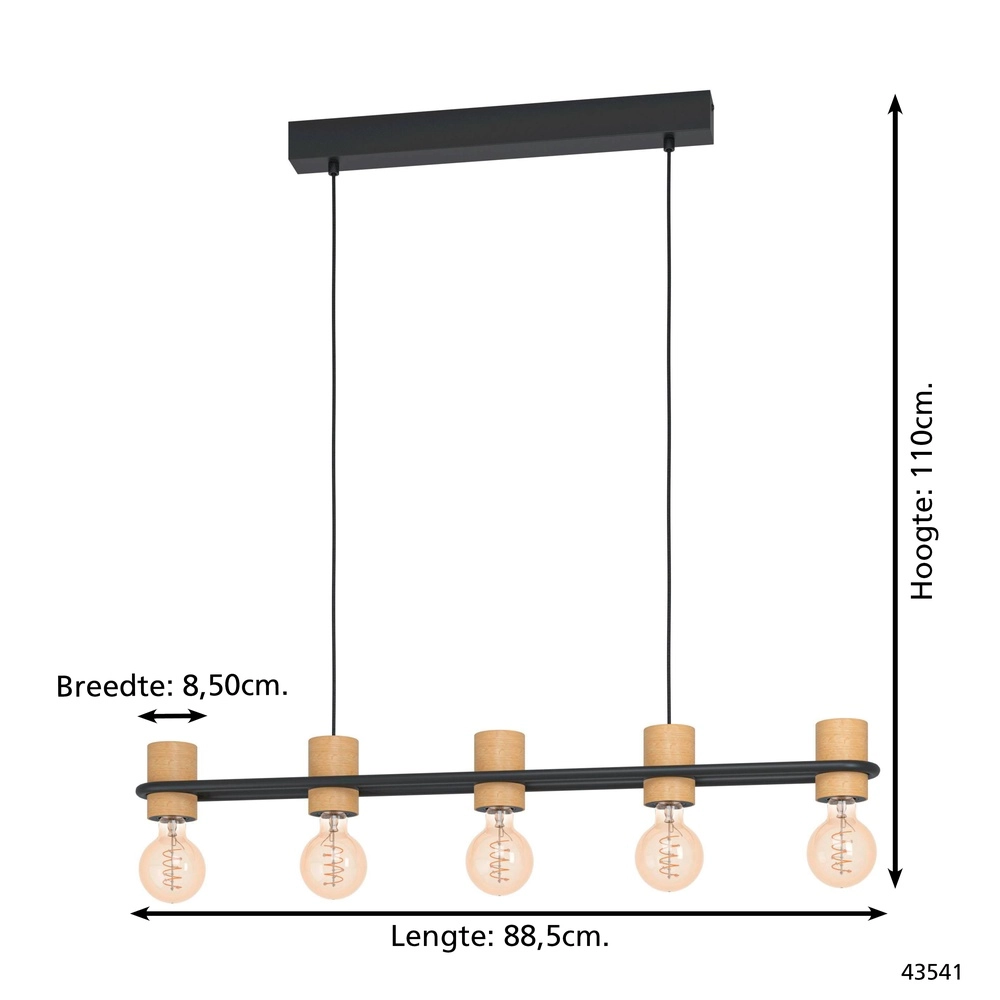 Pendant lamp Chieveley with wood look - 5x E27 Eglo 9002759435417