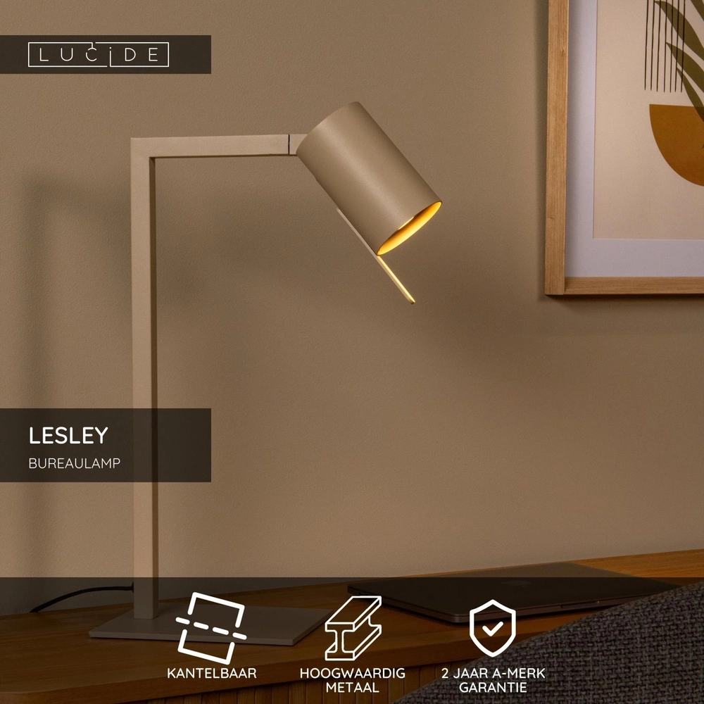 Modern desk lamp Lesley sand brown Lucide 5411212032089