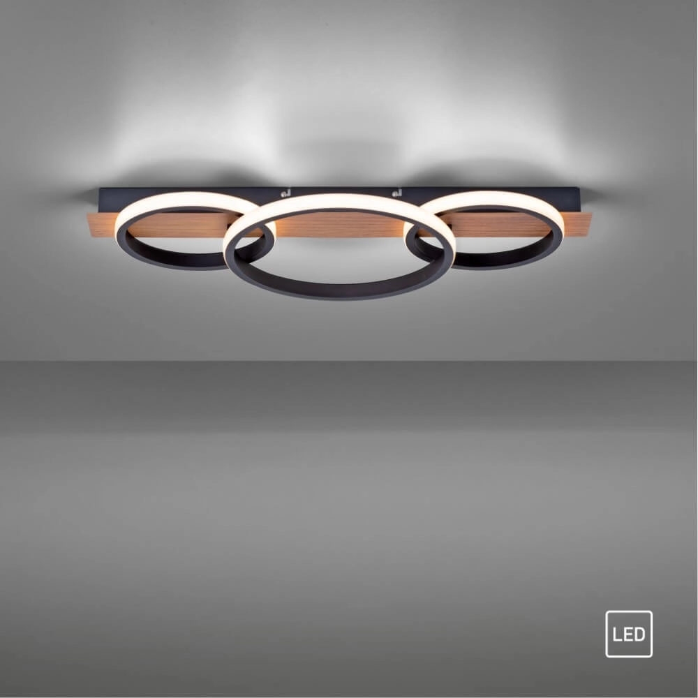 Ceiling lamp Trooper black with wood 68cm Just Light 4043689982195