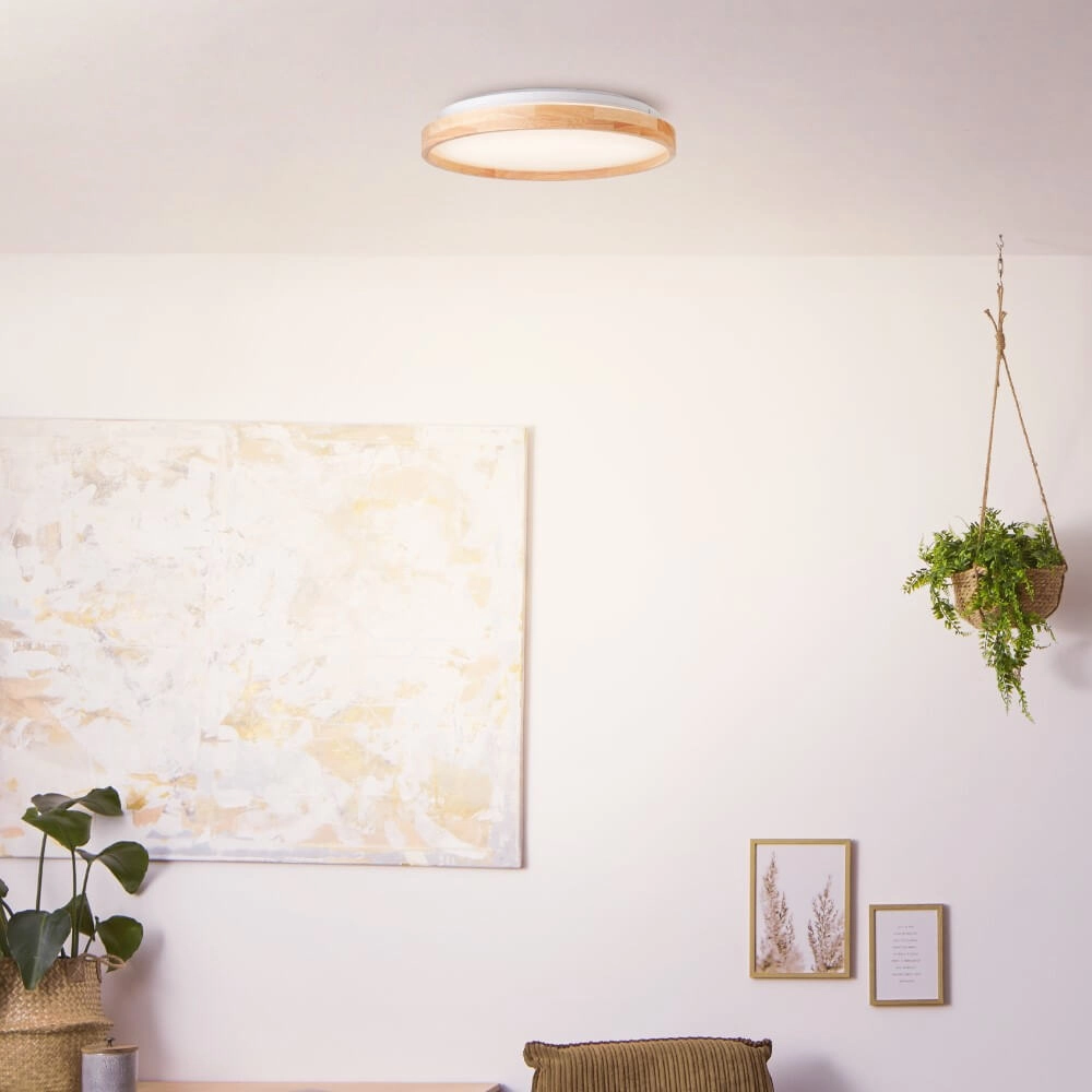 Ceiling light Alson Ø 39.5cm white with wood Brilliant 4004353411335