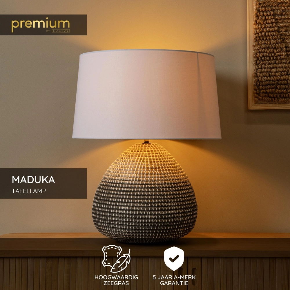 Seagrass table lamp Maduka Ø 45cm - black/brown with white shade Premium by Lucide 5411212106094