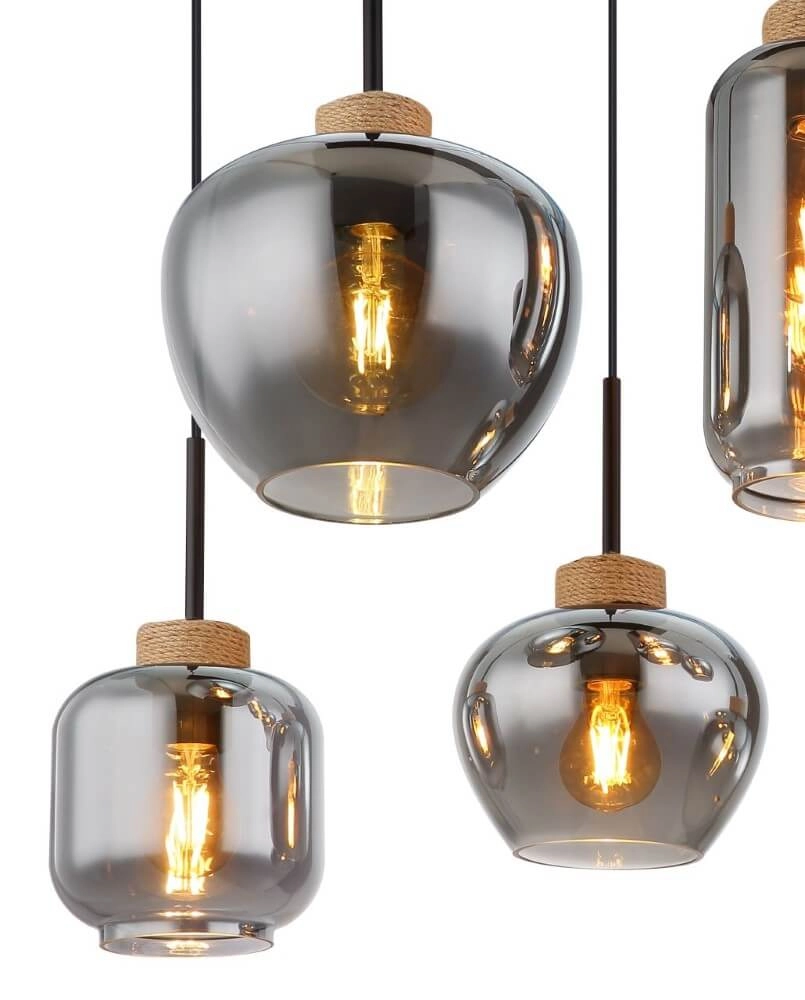 8-light pendant lamp Matt black with wood Globo 9007371444519