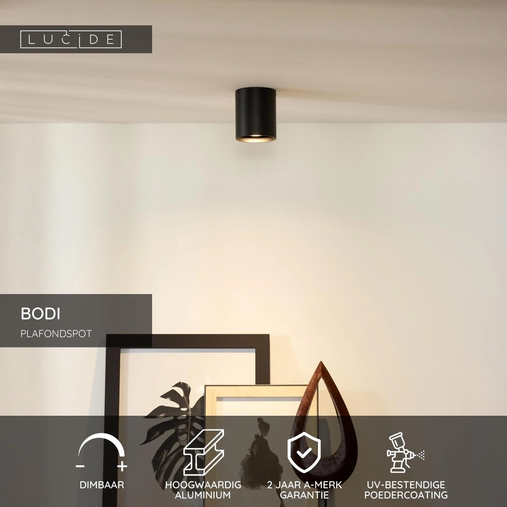 Ceiling spotlight Bodi Ø 8cm black Lucide 5411212091536